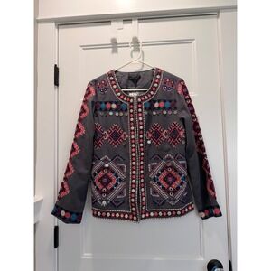 Indigo Moon Grey Cotton Embroidered Boho Coin Jacket JB19975A Womens Large NWT